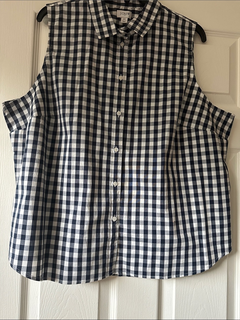 J. Crew Navy and White Gingham Sleeveless Button-Down Shirt